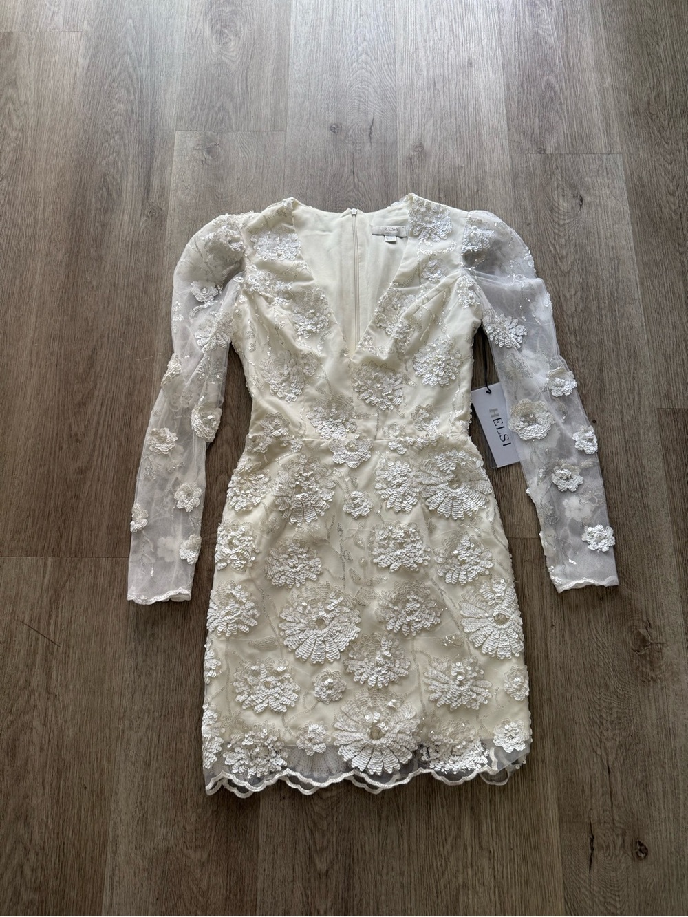 helsi carmen ivory off white 3d floral sequin applique mini bridal dress size XS